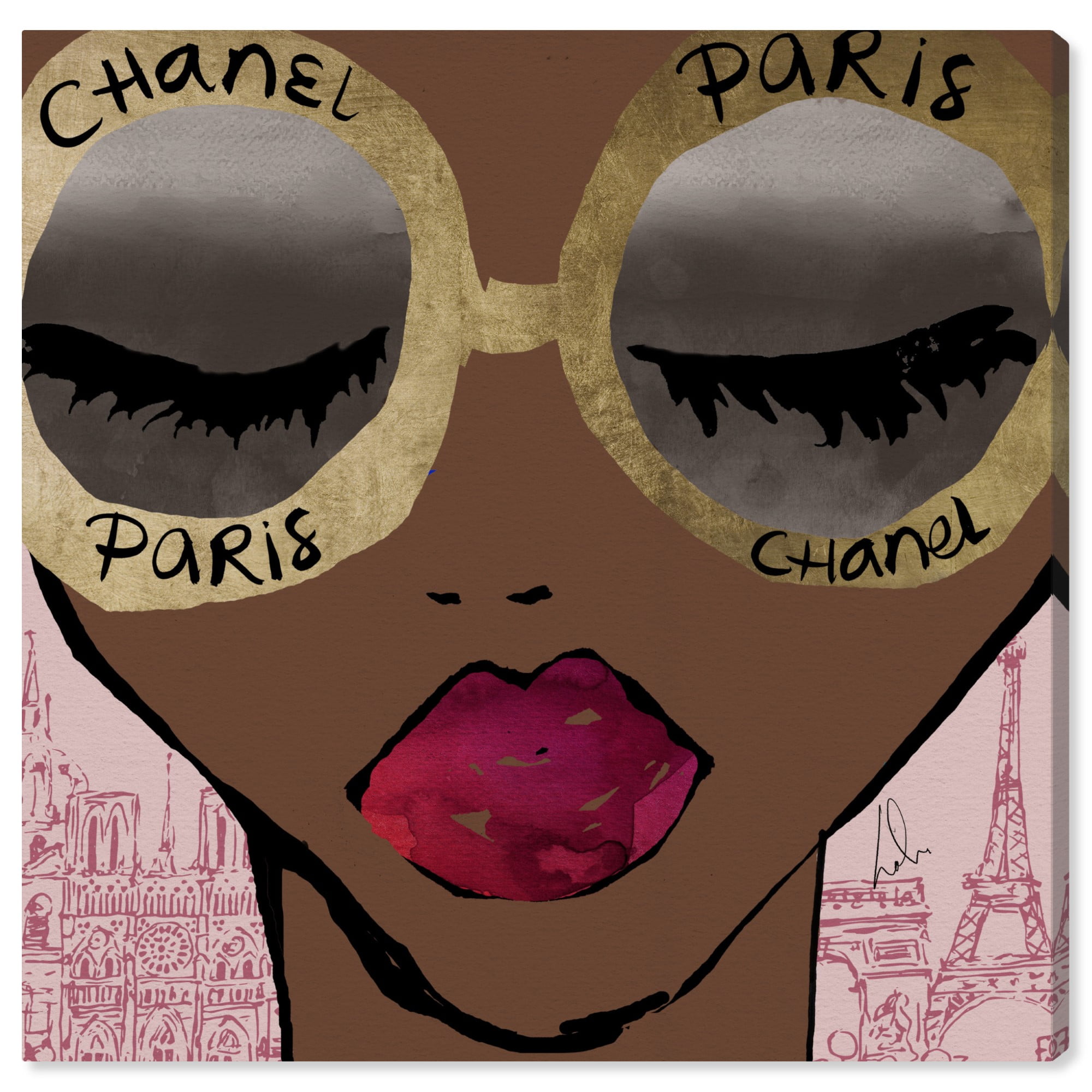 Gold and Pink Glam Fashion Canvas Wall Art, 20" x 20"