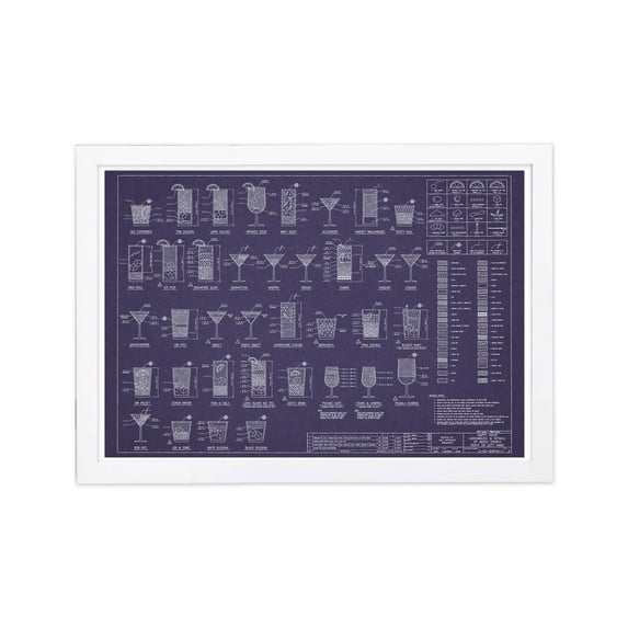 Wynwood Studio 'Royal Happy Hour' Drinks and Spirits Framed Wall Art Print - Blue, White