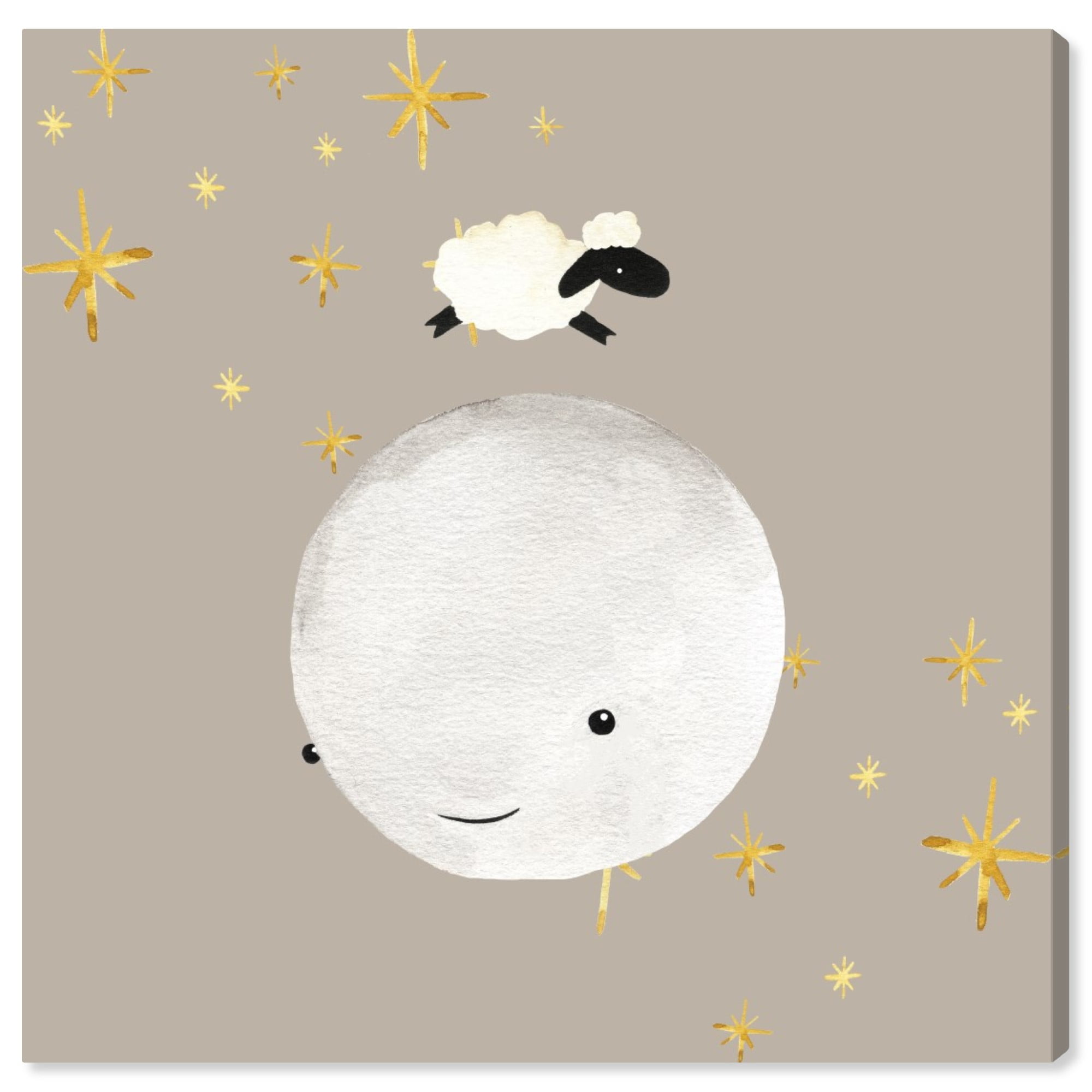 Wynwood Studio 'Sheep Jumping Over The Moon' Animals Wall Art Canvas Print - White, Brown, 30" x 30"