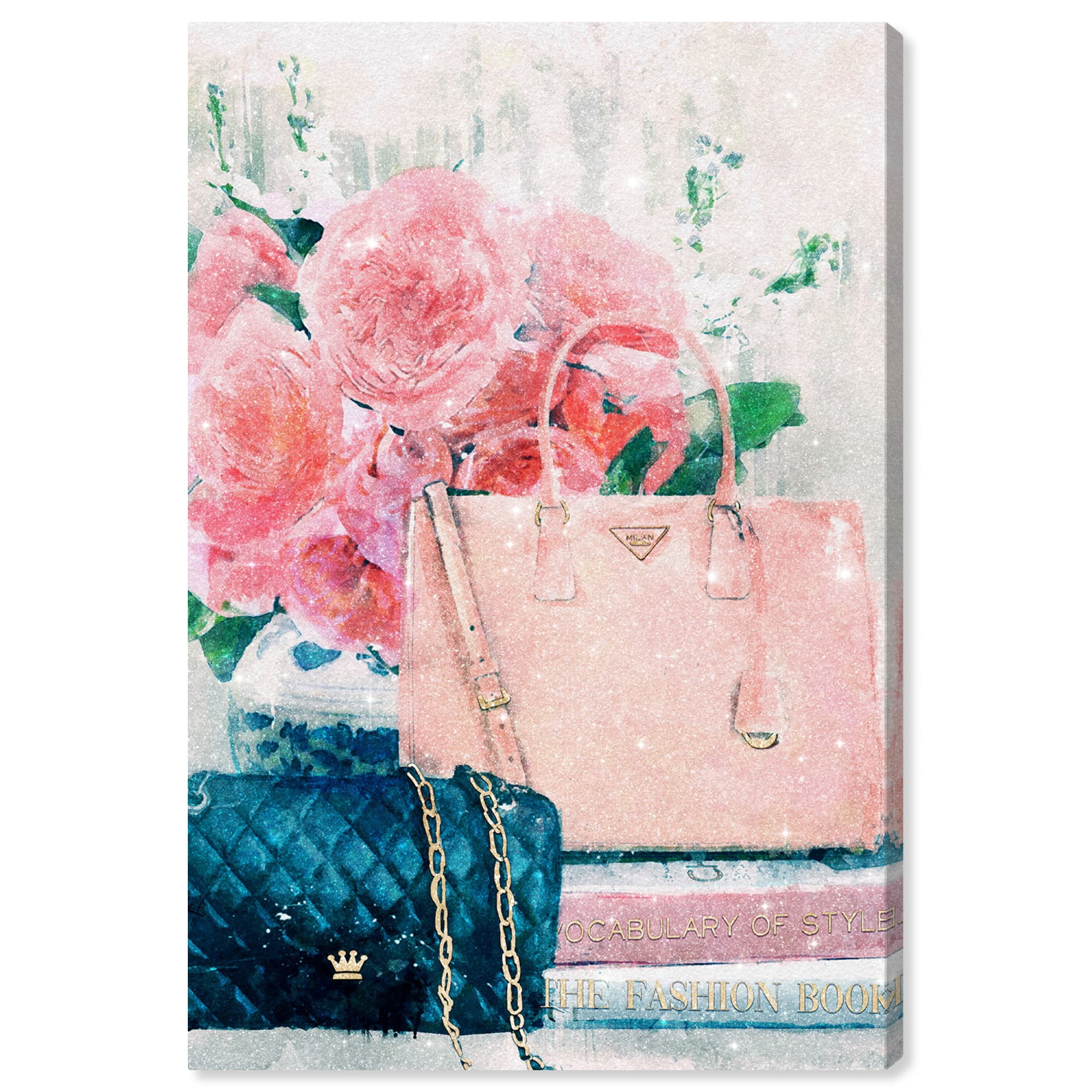 Wynwood Studio 'Shimmer Fashion Requisites' Fashion and Glam Wall Art Canvas Print - Pink, Black, 16" x 24"
