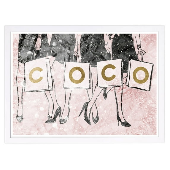 Wynwood Studio 'Shopping Girls Luxe Blush' Fashion and Glam Framed Wall Art Print - Pink, Gold