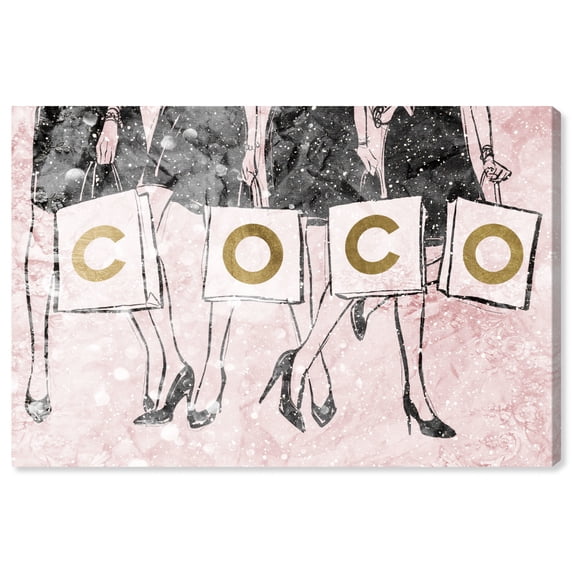 Wynwood Studio 'Shopping Girls Luxe Blush' Fashion and Glam Wall Art Canvas Print - Pink, Gold, 24" x 16"