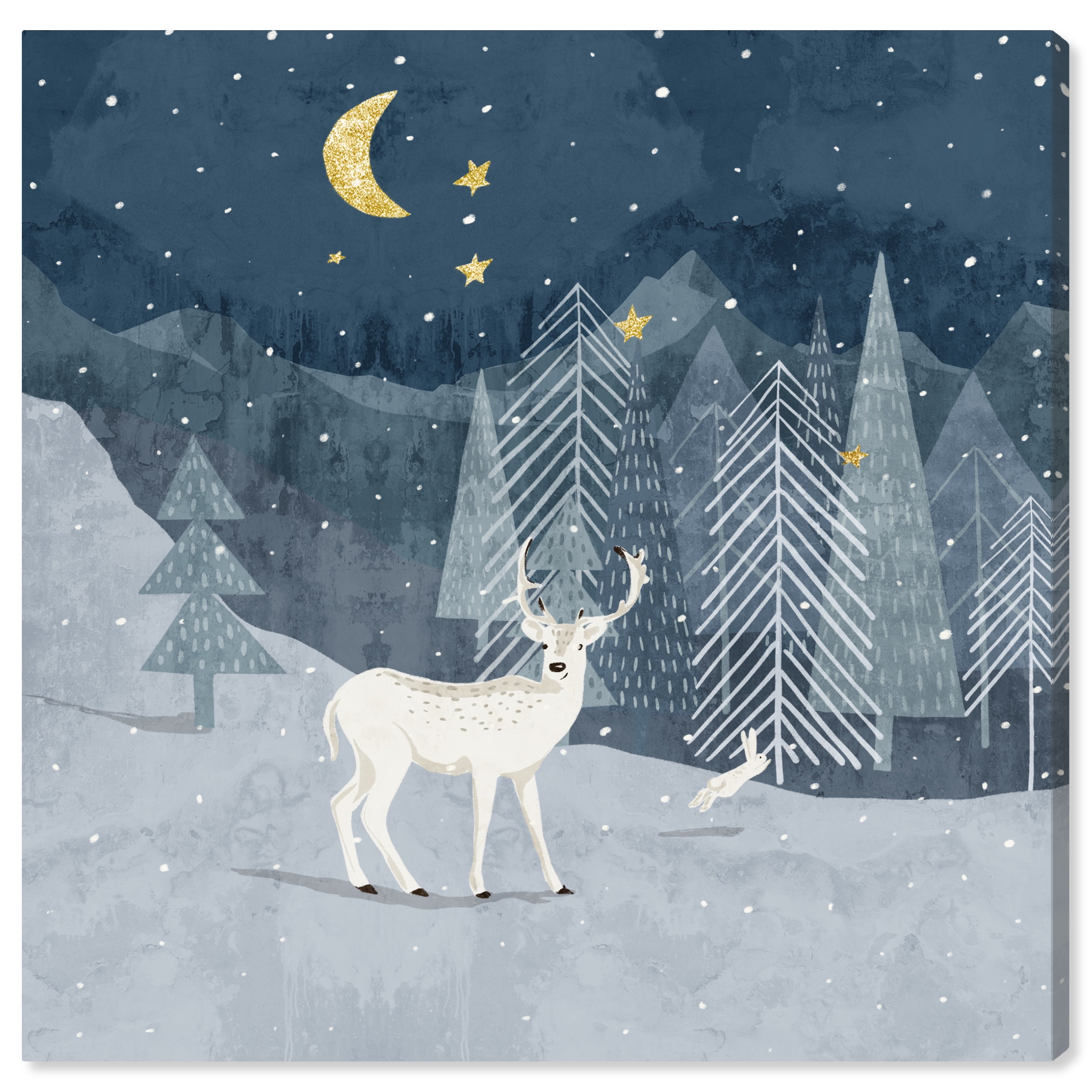 Wynwood Studio Snow Field Wild Life Night Animals Wall Art Canvas Print Blue 12x12