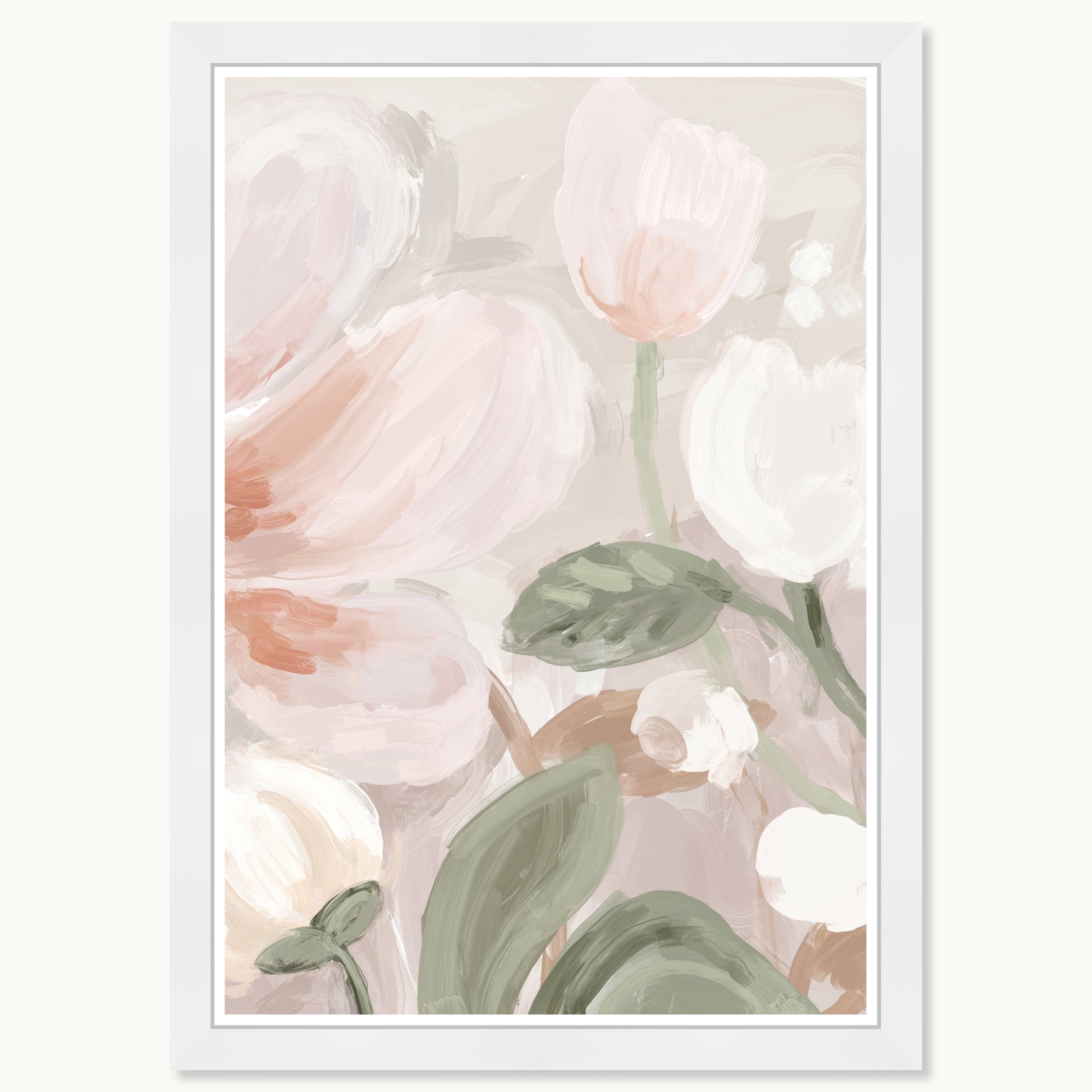 Soft Petals Abstract Floral Canvas Print in White Frame