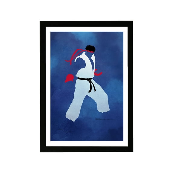 Wynwood Studio Sports and Teams Framed Wall Art Prints 'Fight! Print' Karate Home Décor - Blue, White, 13" x 19"