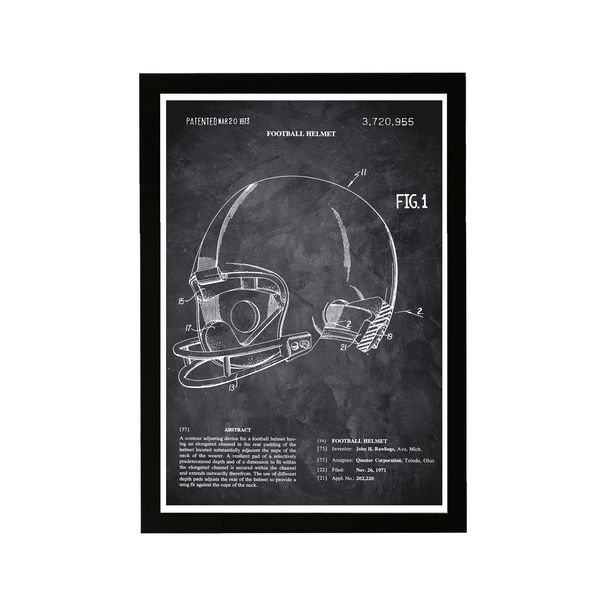 Black and White Football Helmet Chalkboard Print, 13" x 19"