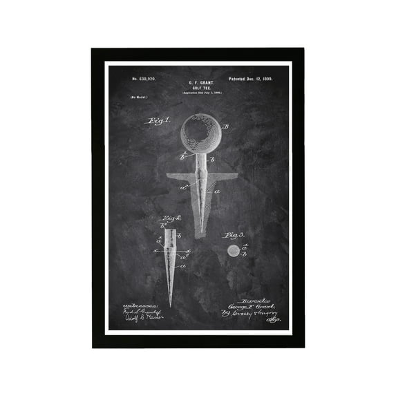 Wynwood Studio Sports and Teams Framed Wall Art Prints 'Golf Tee 1988 Chalkboard' Golf Home Décor - Black, White, 13" x 19"