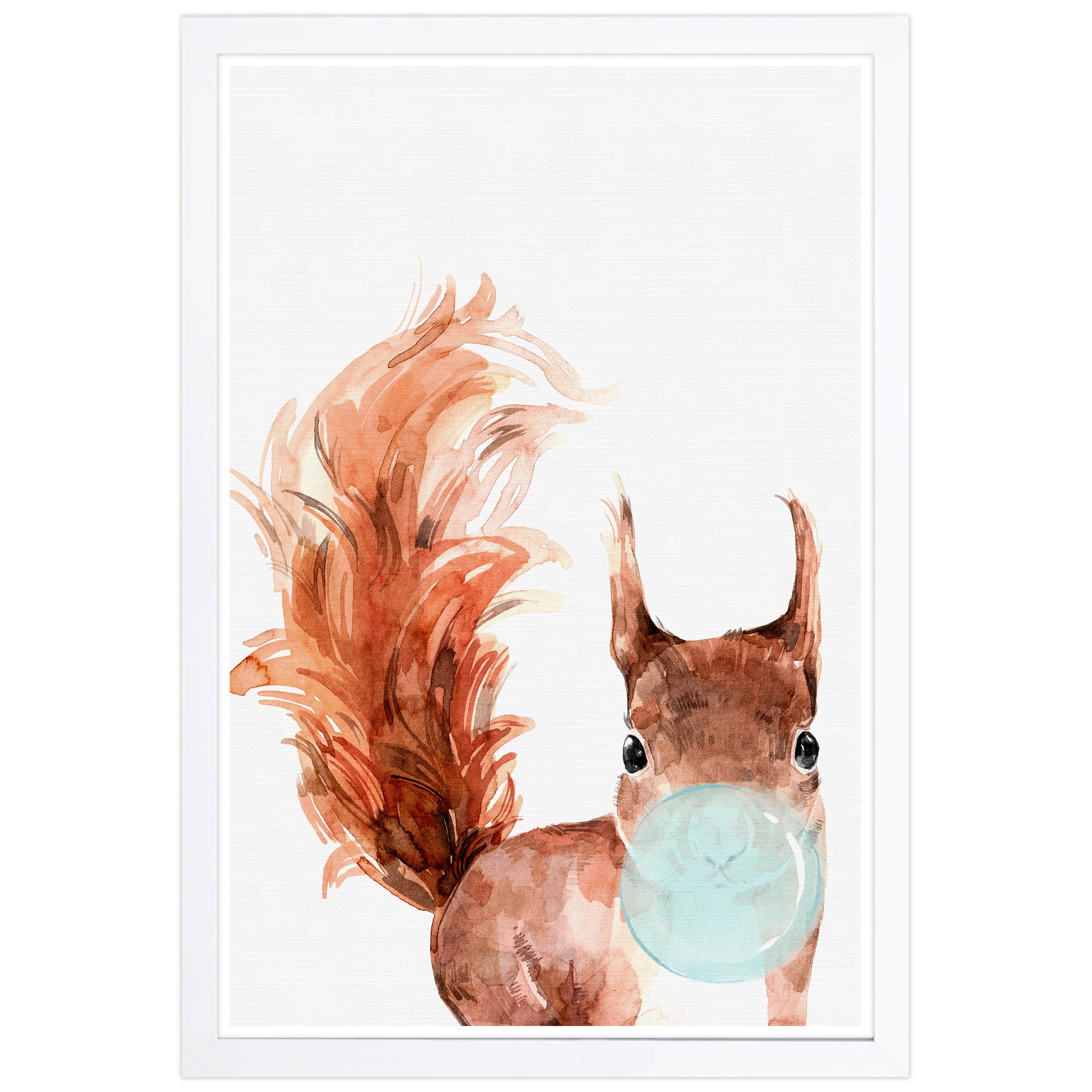 Squirrel Bubblegum 13" x 19" Framed Animal Print in White Frame