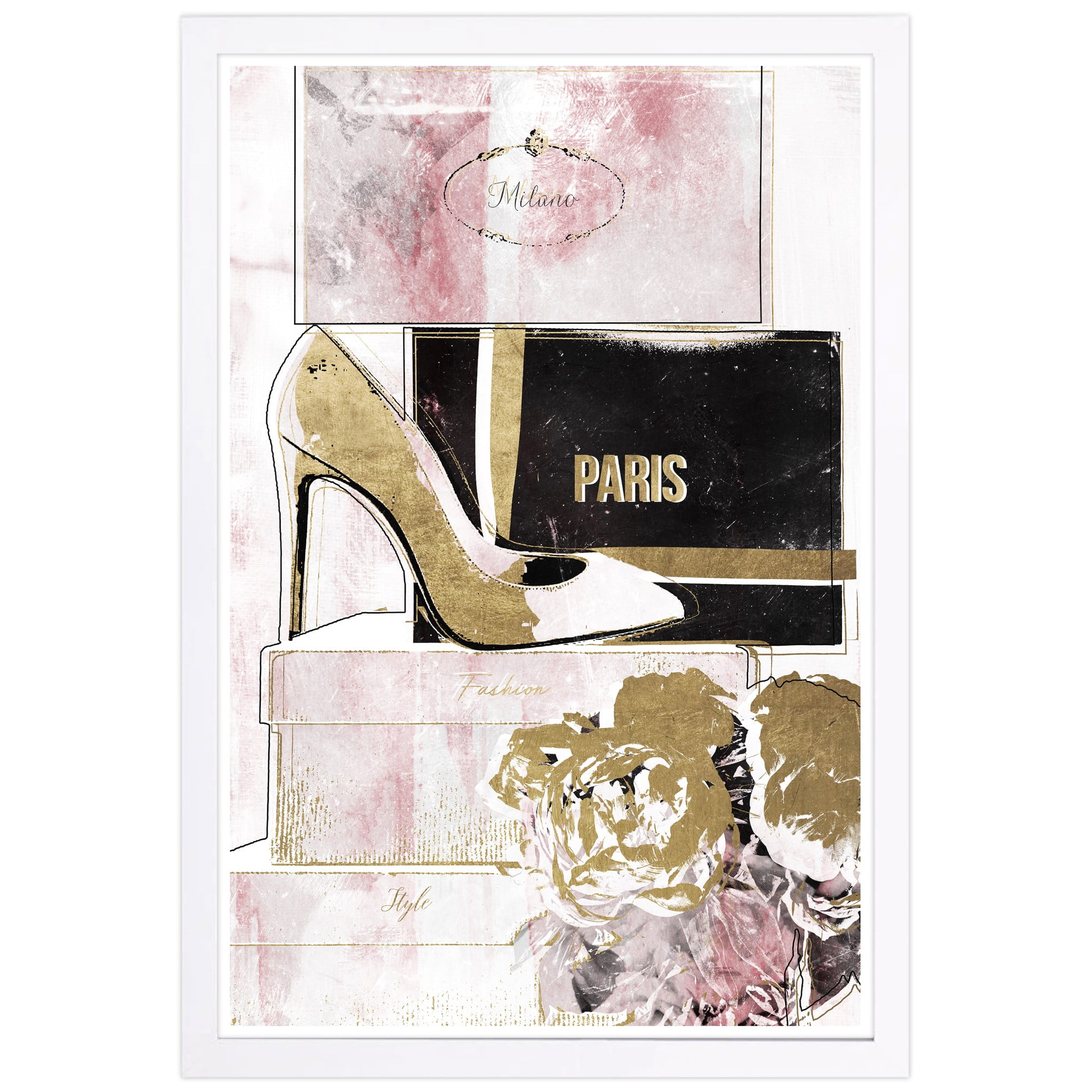 Wynwood Studio 'Stacked Shoes Rose Love' Fashion and Glam Framed Wall