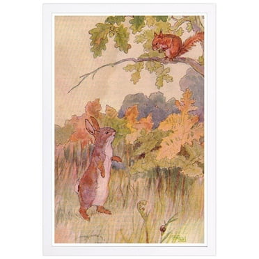 Wynwood Studio 'The Busy Bunny' Animals Framed Wall Art Print - Brown, Green