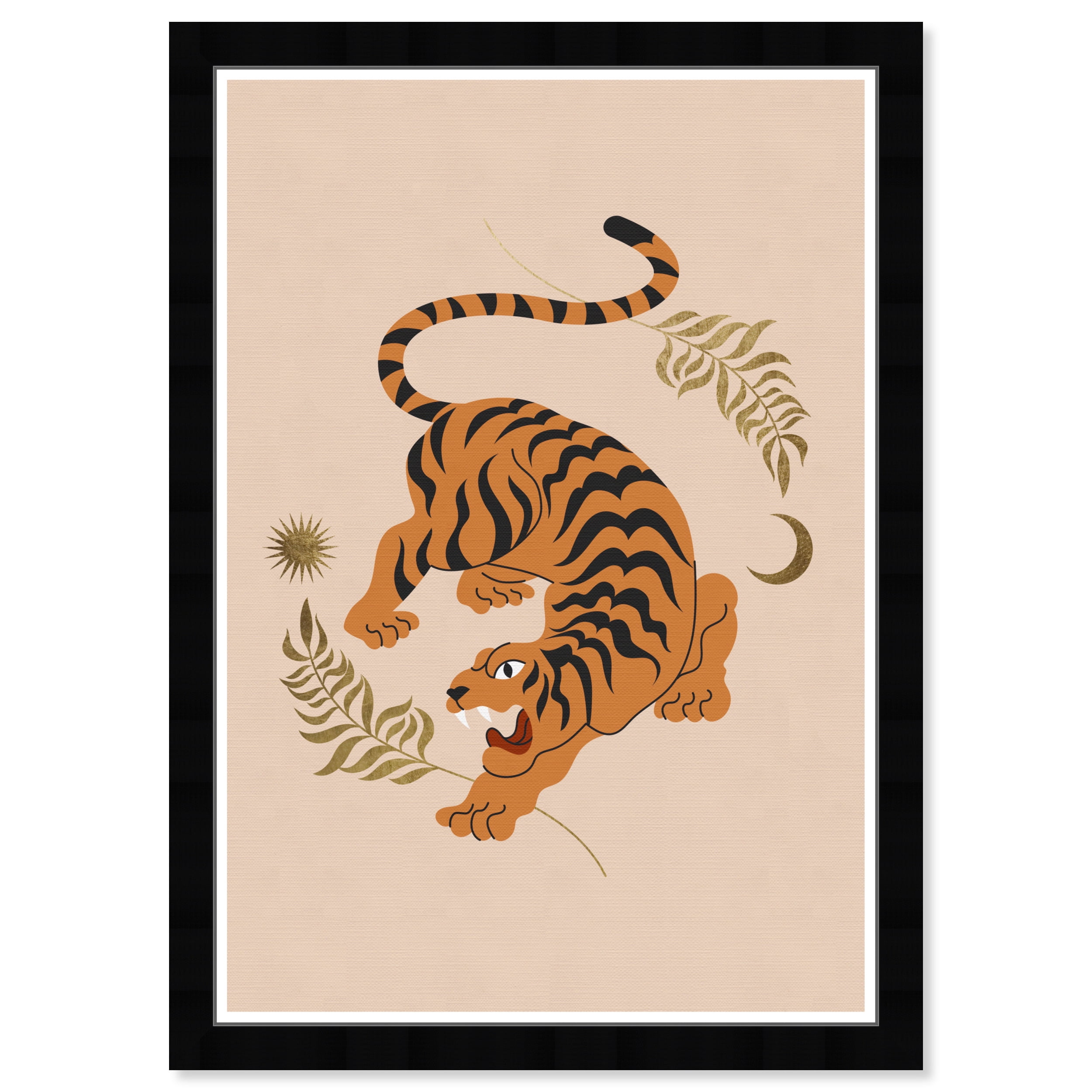 Wynwood Studio Tigress of the Leaves Tan Animals Wall Art Canvas Print Orange 13x19