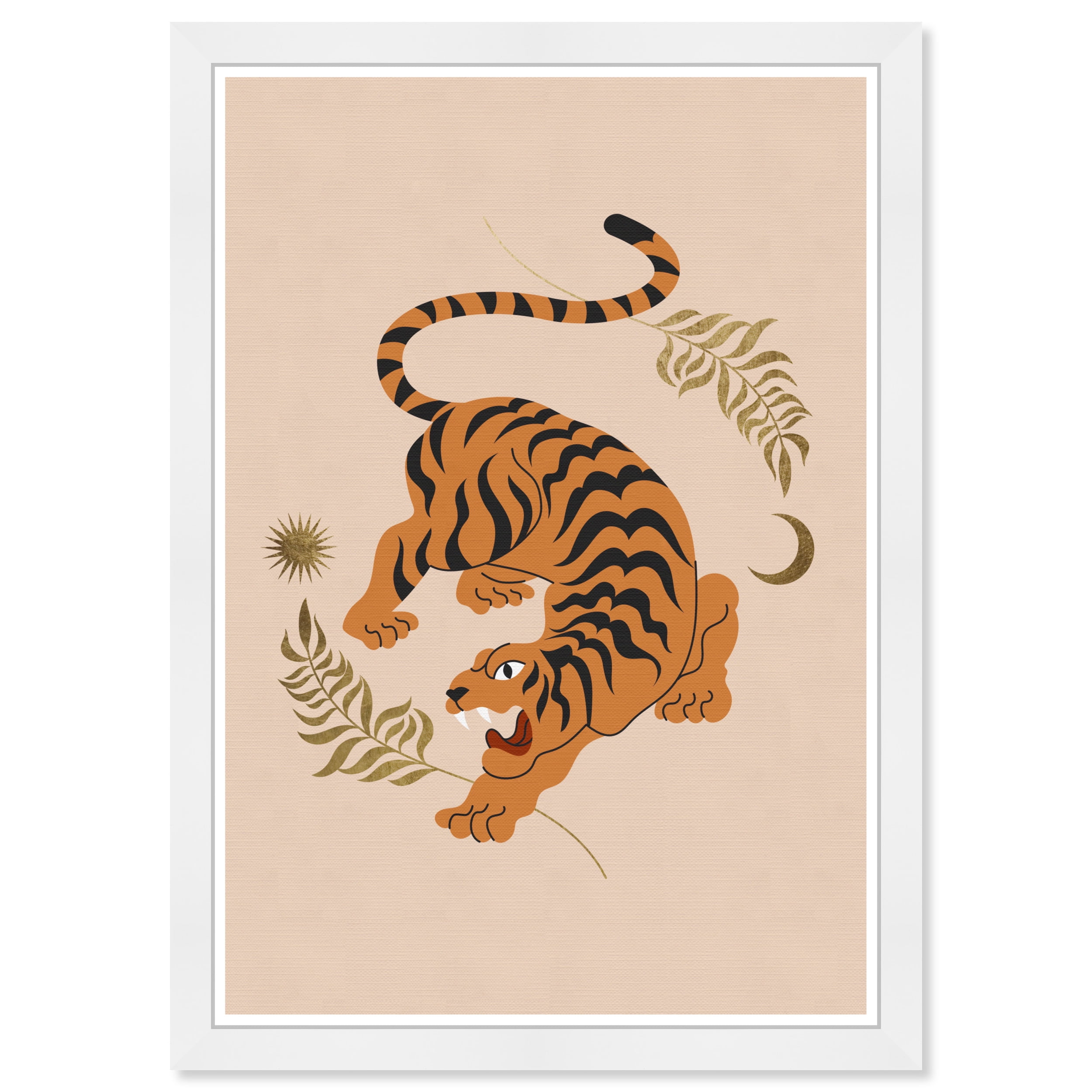 Wynwood Studio Tigress of the Leaves Tan Animals Wall Art Canvas Print Orange 13x19
