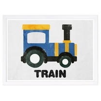 Wynwood Studio 'Train Round' Transportation Framed Wall Art Print - Blue, Yellow
