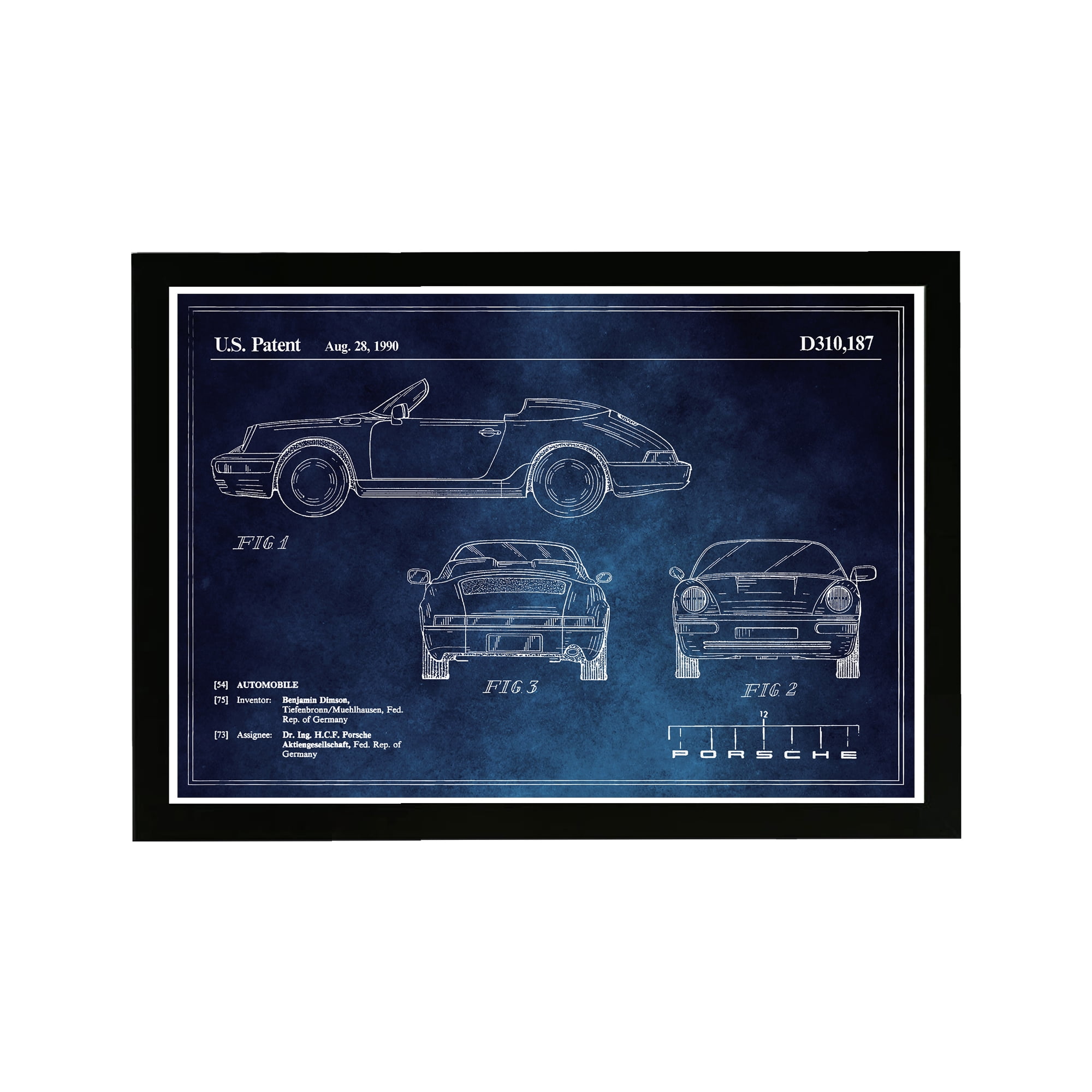Wynwood Studio Transportation Framed Wall Art Prints 'Porsche 911 1990 Horizontal Blue Chalkboard' Automobiles - Blue, White, 19" x 13"