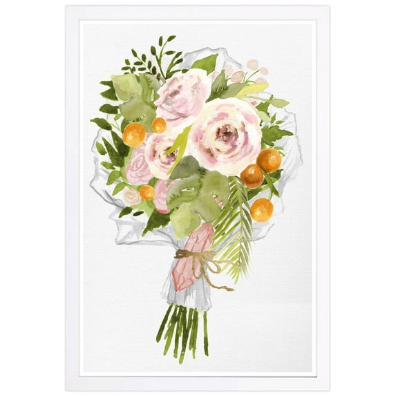 Wynwood Studio 'Tropical Bouquet Bloom' Floral and Botanical Framed Wall Art Print - Green, Pink