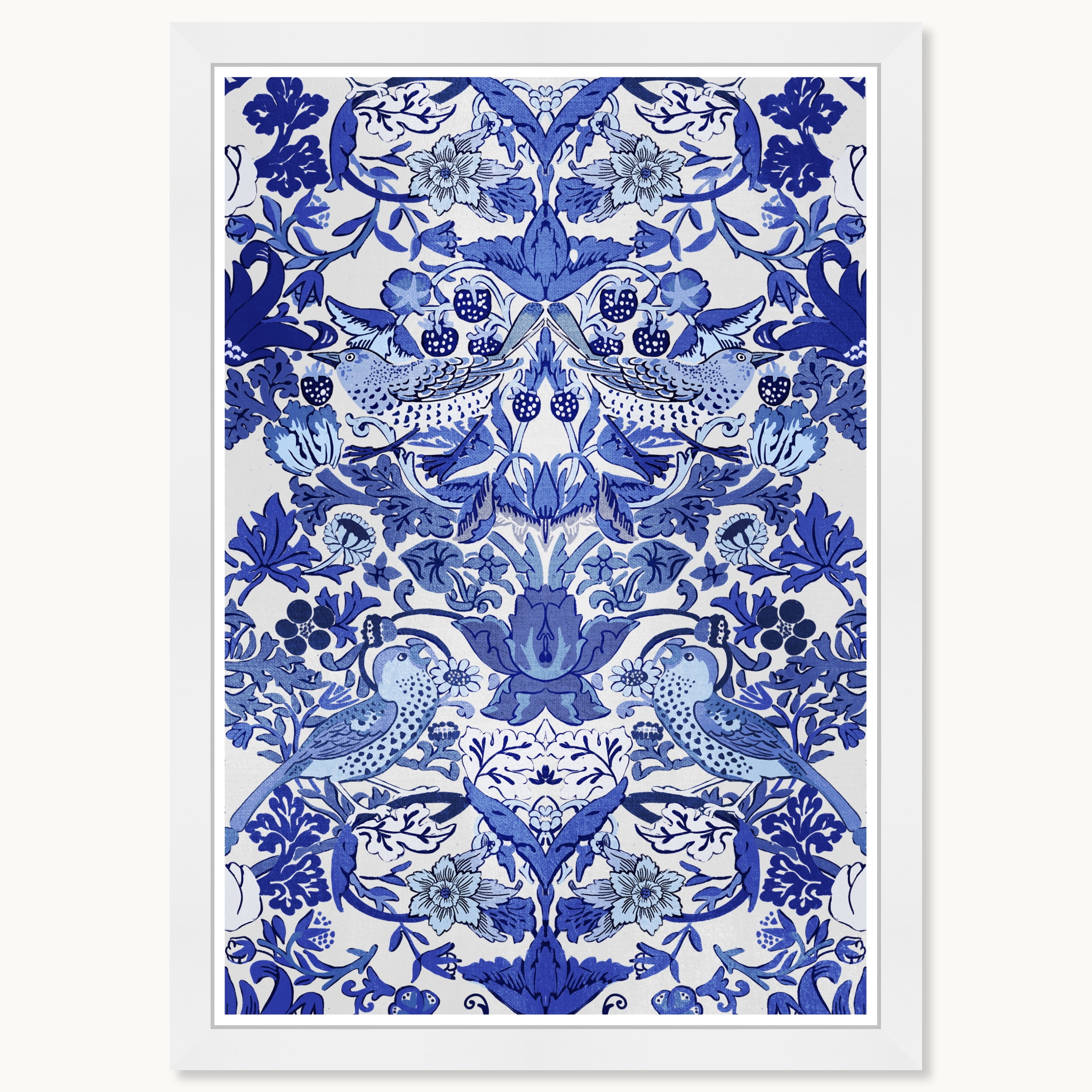 Blue and White Tropical Chinoiserie Art Print in Satin Frame