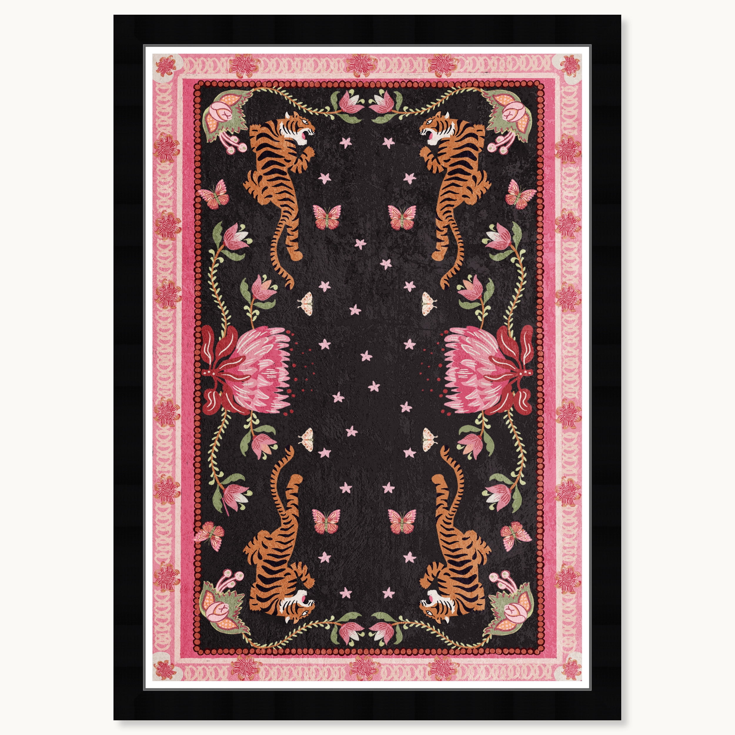 Tropical Chinoiserie Art Print in Black Satin Frame, 15" x 21"
