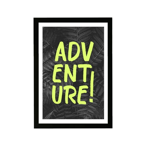 Wynwood Studio Typography and Quotes Framed Wall Art Prints 'Adventure' Motivational Quotes and Sayings - Green, Black, 13" x 19"