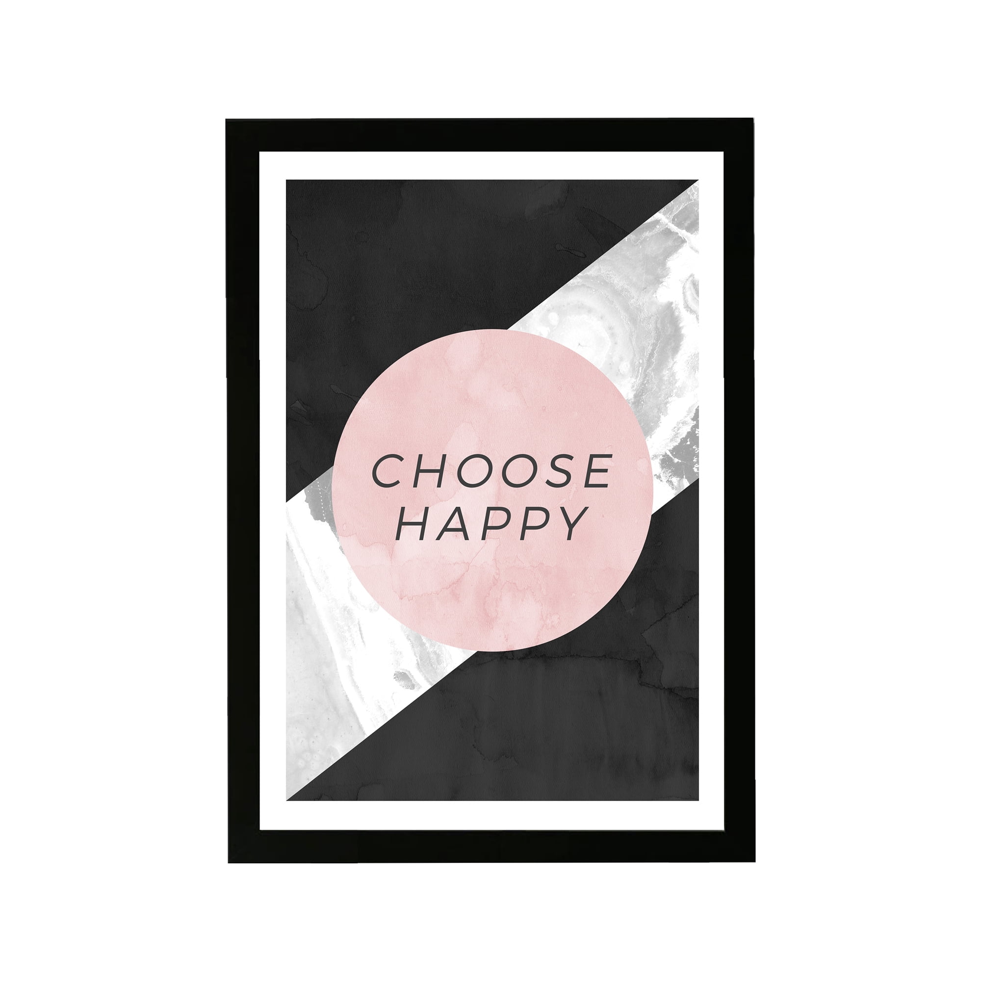 Wynwood Studio Typography and Quotes Framed Wall Art Prints 'Choose Happy' Inspirational Quotes and Sayings - Pink, Black, 13" x 19"