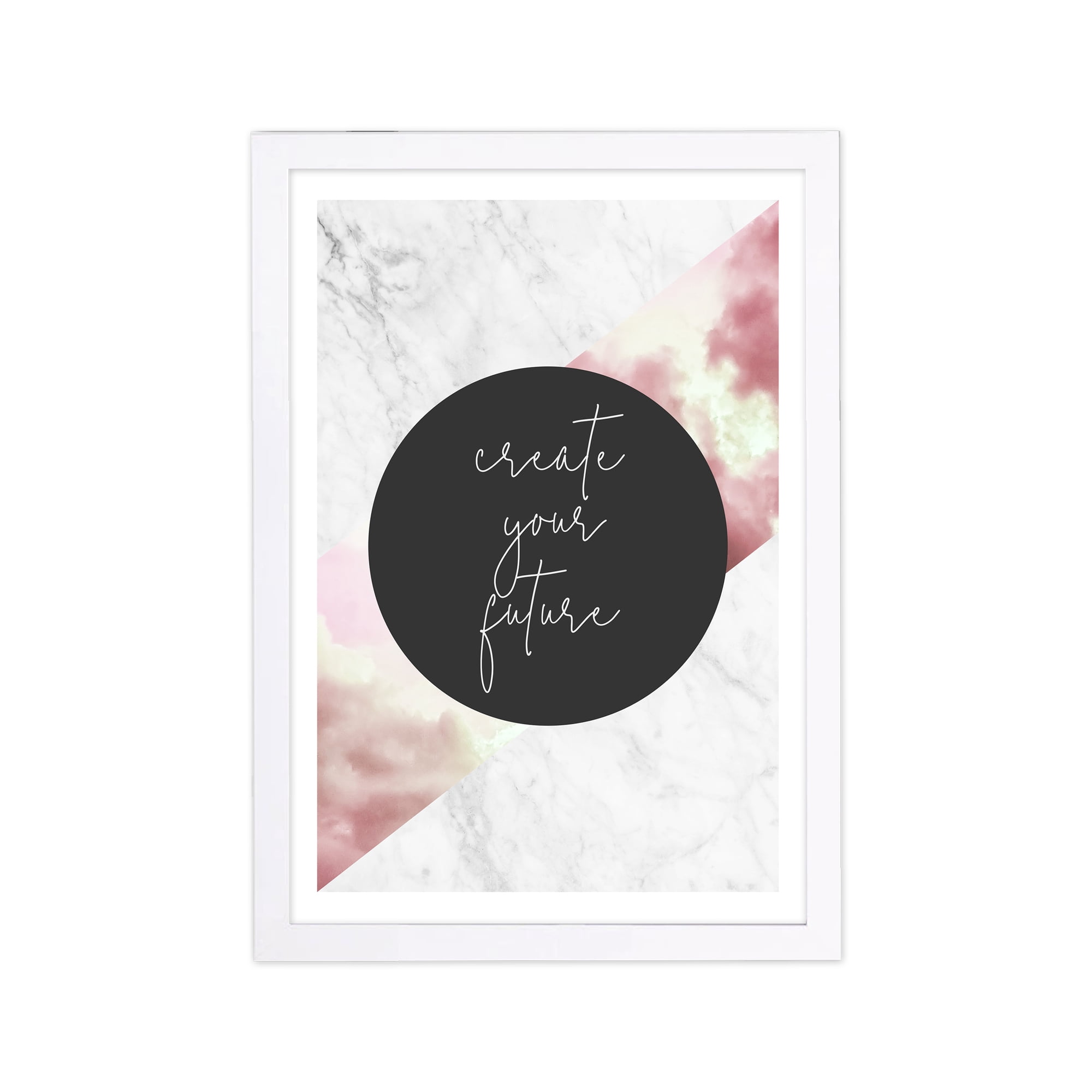 Wynwood Studio Typography and Quotes Framed Wall Art Prints 'Create Your Future' Inspirational Quotes and Sayings - Pink, Black, 13" x 19"
