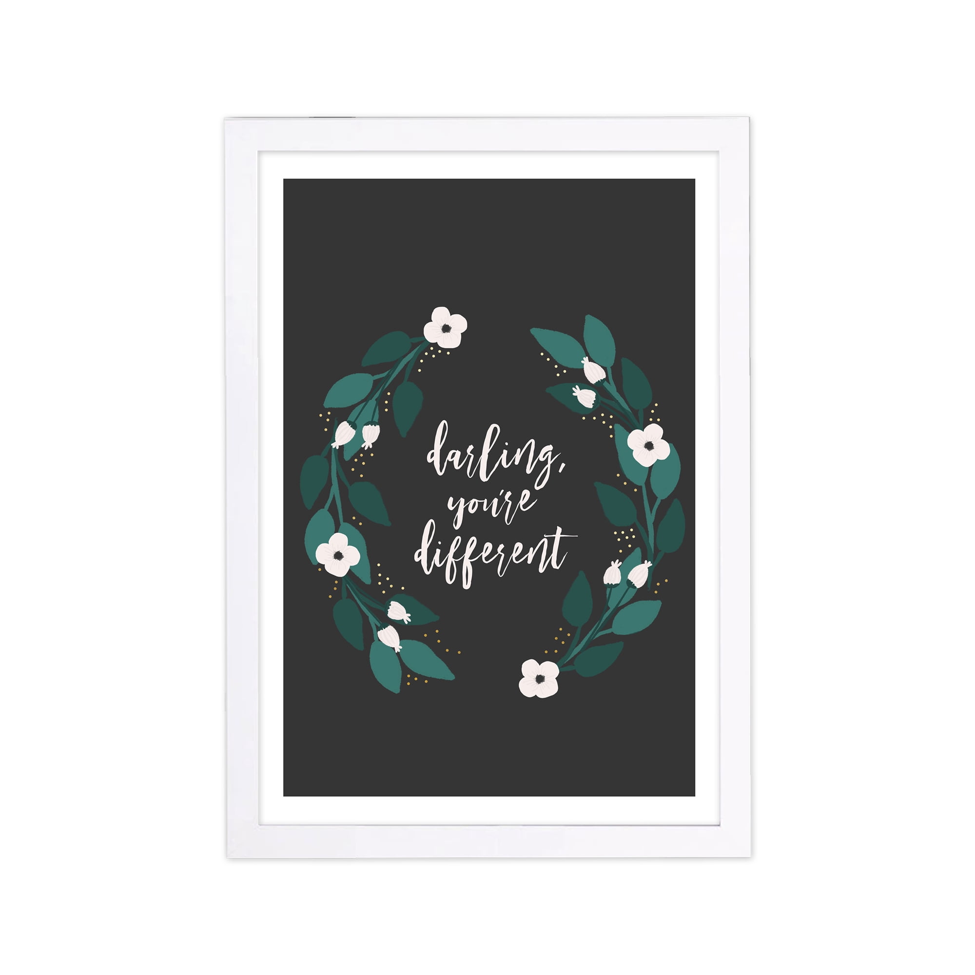 Wynwood Studio Typography and Quotes Framed Wall Art Prints 'Darling Youre Different' Beauty Quotes and Sayings - Black, Green, 13" x 19"
