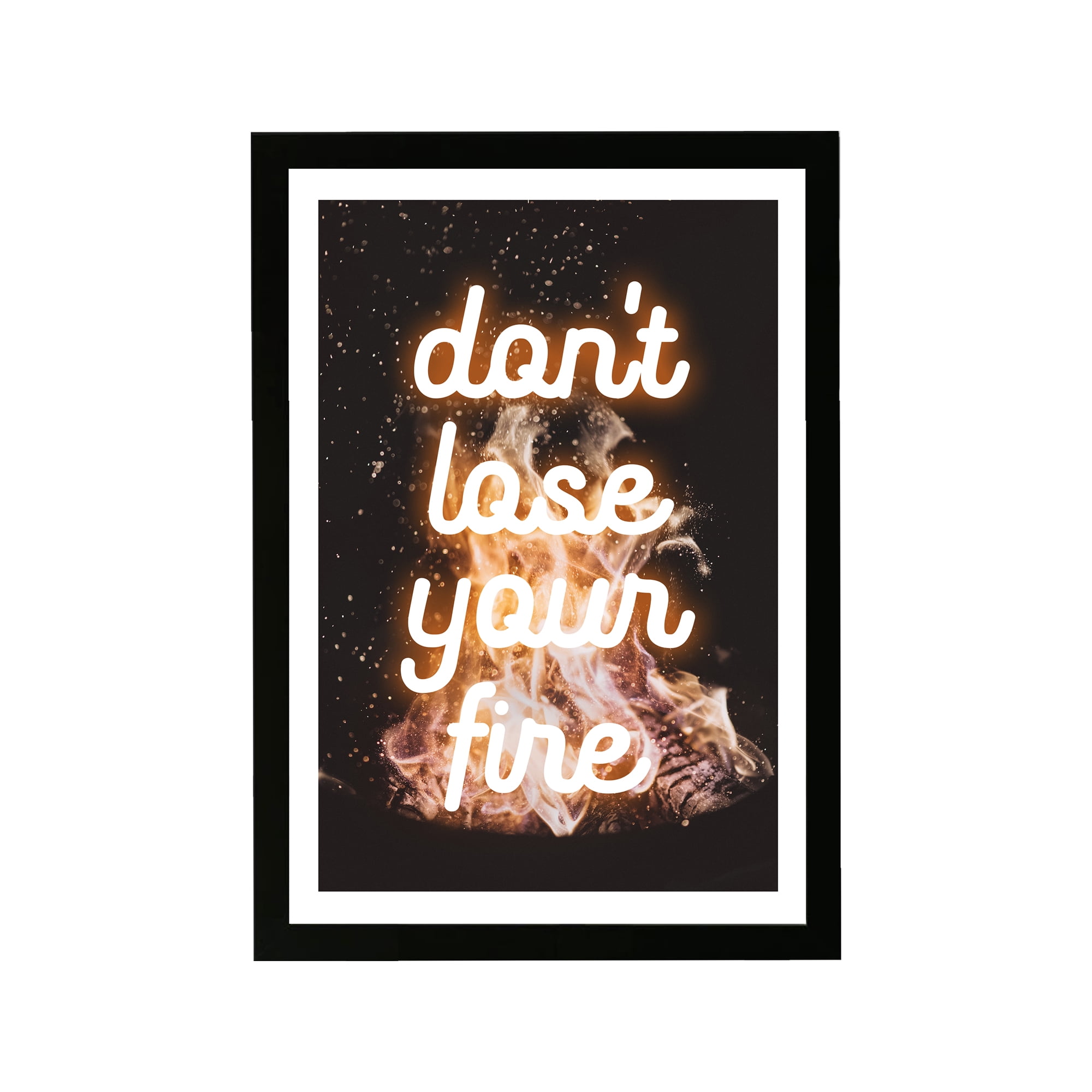 Wynwood Studio Typography and Quotes Framed Wall Art Prints 'Dont Lose Your Fire' Inspirational quotes - Orange, Black, 13" x 19"