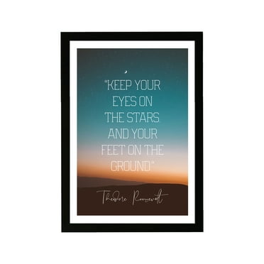 Wynwood Studio Typography and Quotes Framed Wall Art Prints 'Eyes on the Stars' Motivational Quotes and Sayings - Blue, Orange, 13" x 19"