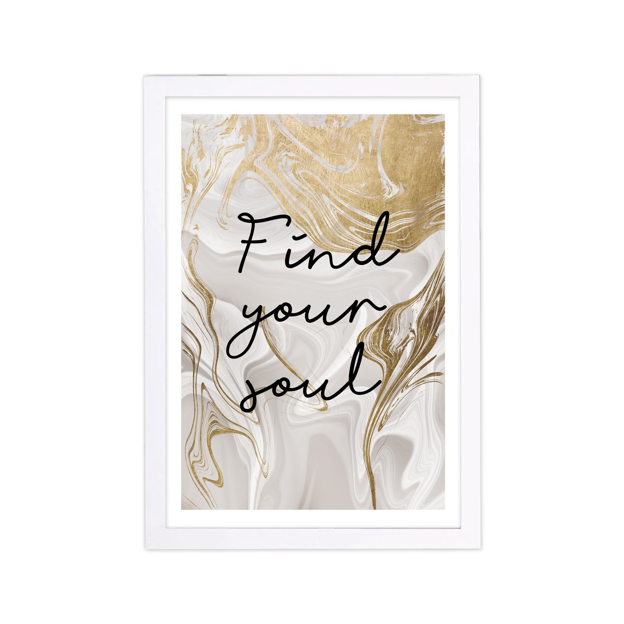 Wynwood Studio Typography and Quotes Framed Wall Art Prints 'Find Your Soul Light' Inspirational quotes - Gold, White, 13" x 19"