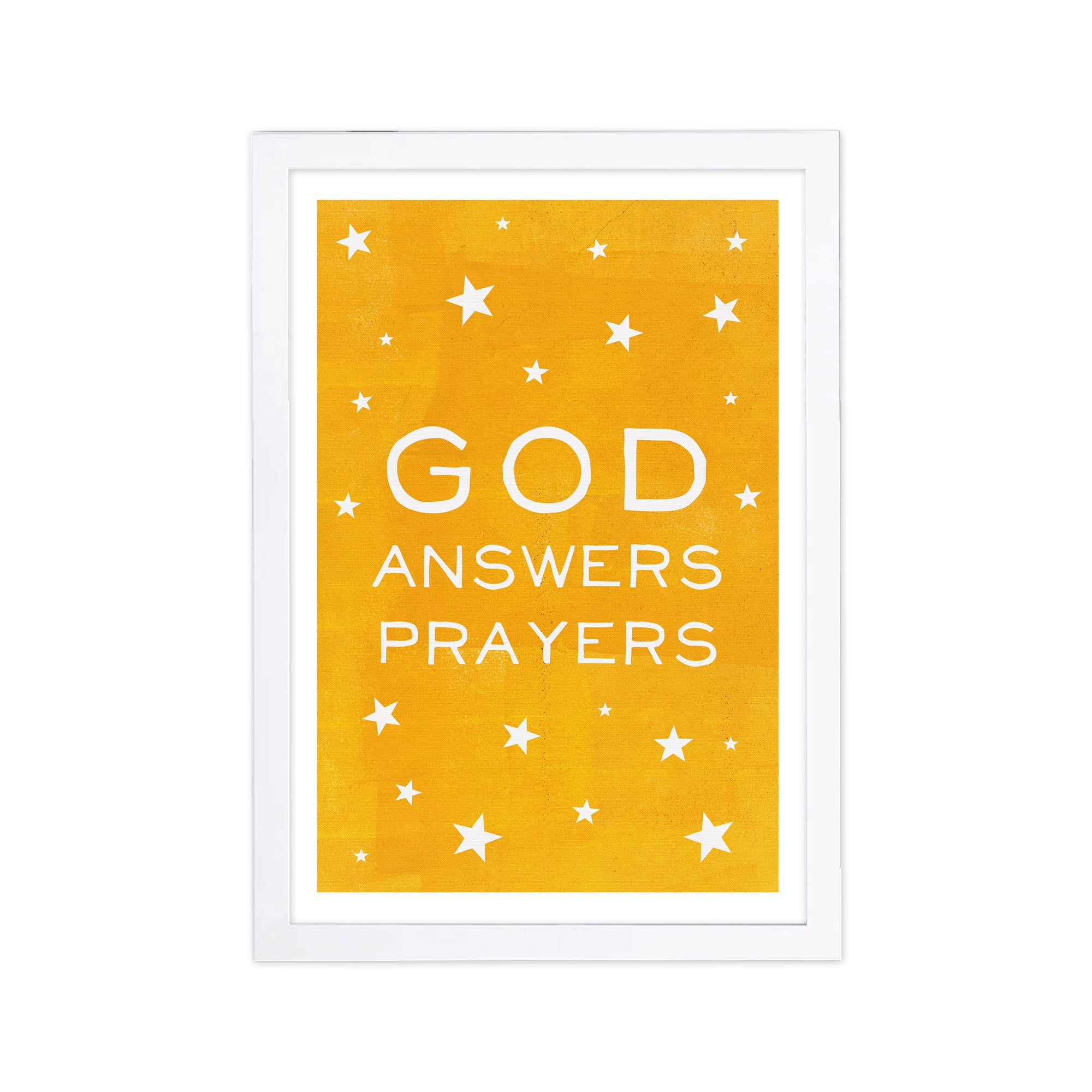 Wynwood Studio Typography and Quotes Framed Wall Art Prints 'God Answers Prayers Yellow' Inspirational quotes - Yellow, White, 13" x 19"