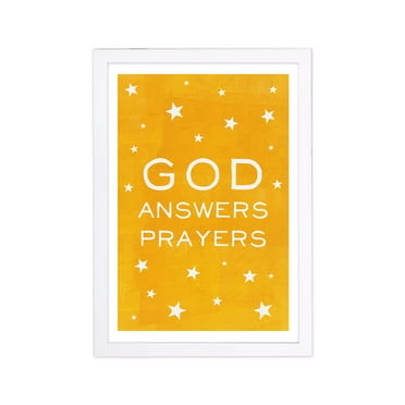 Wynwood Studio Typography and Quotes Framed Wall Art Prints 'God Answers Prayers Yellow' Inspirational quotes - Yellow, White, 13" x 19"