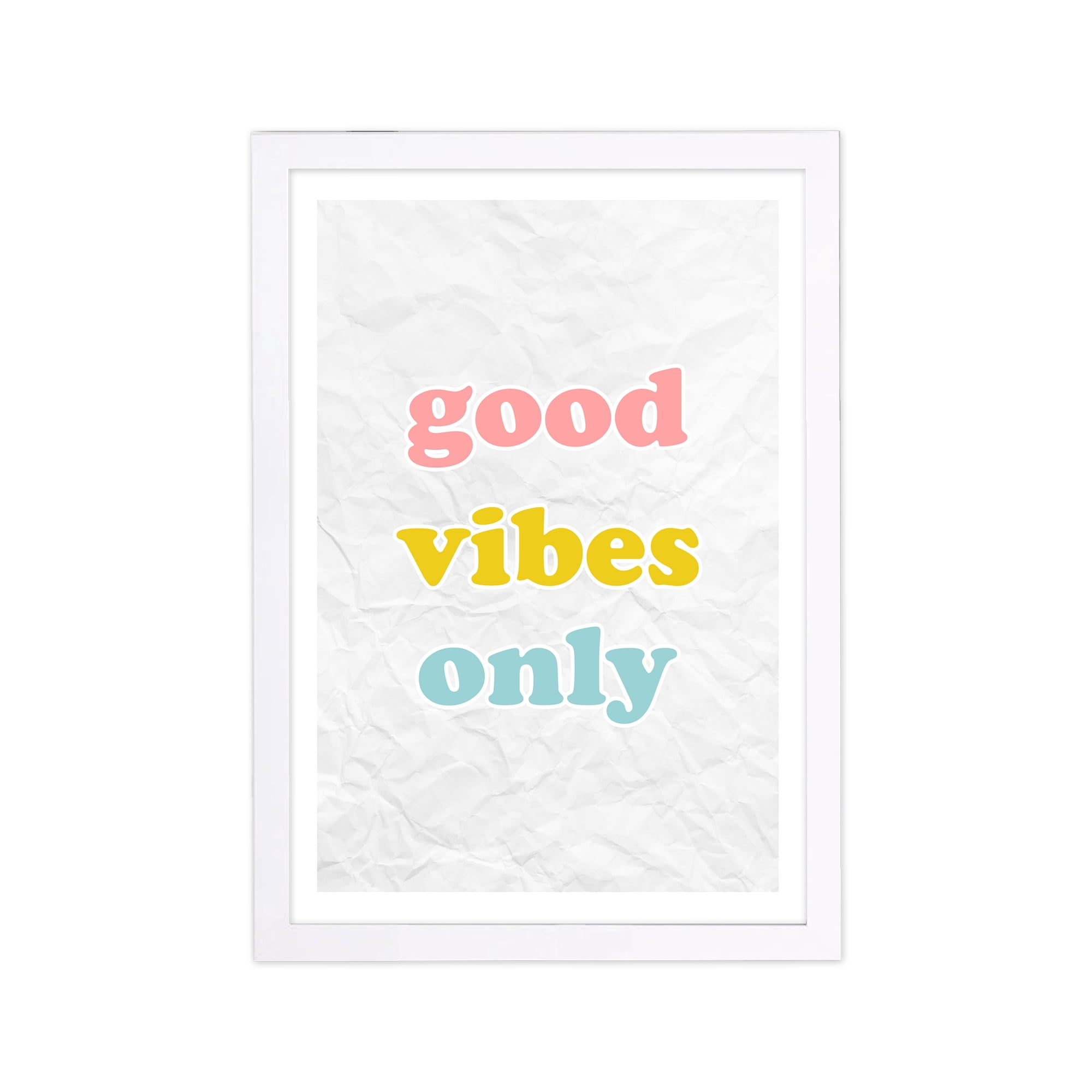 Wynwood Studio Typography and Quotes Framed Wall Art Prints 'Good Vibes' Inspirational Quotes and Sayings - White, Pink, 13" x 19"