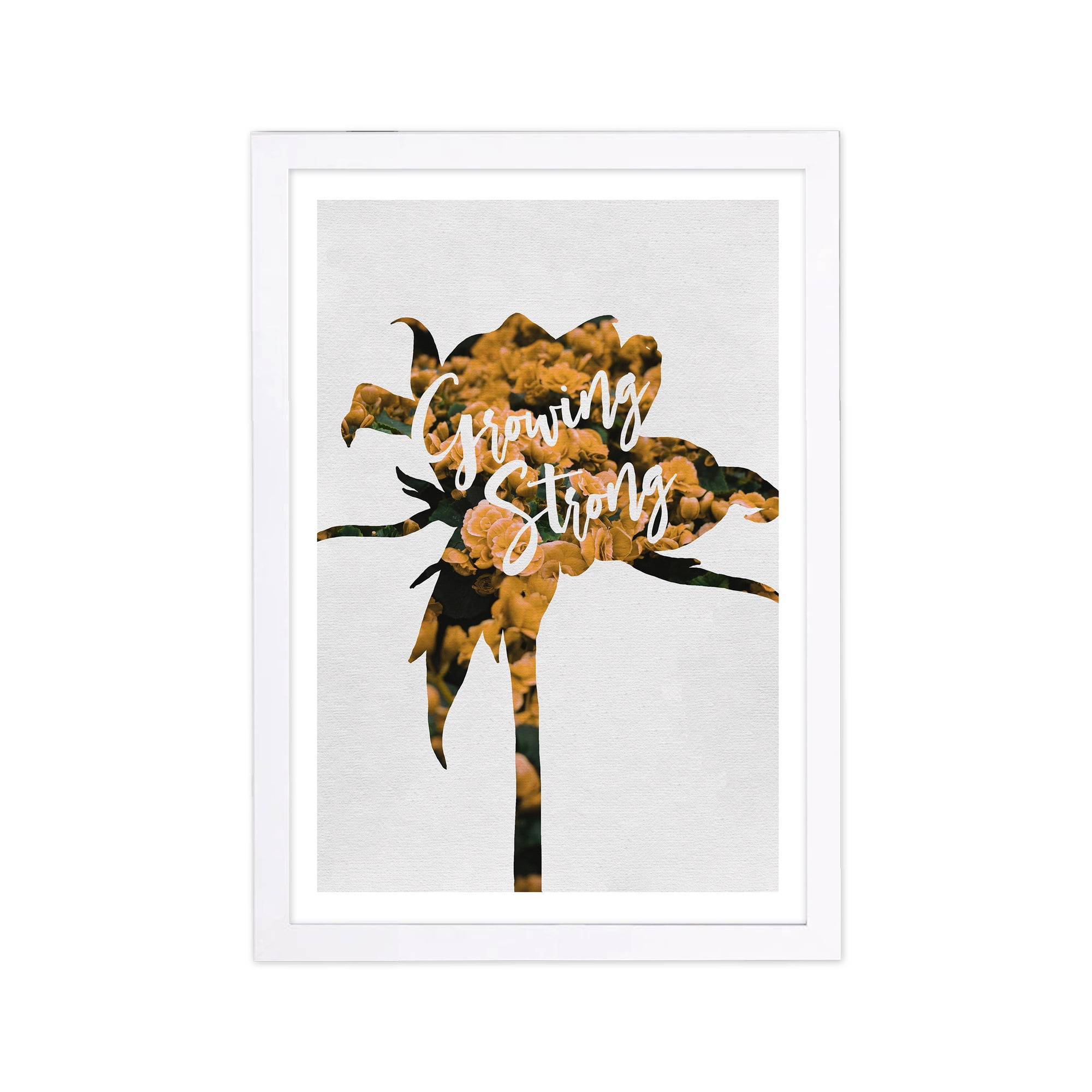 Wynwood Studio Typography and Quotes Framed Wall Art Prints 'Growing Strong' Motivational Quotes and Sayings - Yellow, White, 13" x 19"