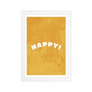 Wynwood Studio Typography and Quotes Framed Wall Art Prints 'Happy and Yellow' Inspirational Quotes and Sayings - Yellow, White, 13" x 19"