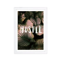 Wynwood Studio Typography and Quotes Framed Wall Art Prints 'Hustle Tropical' Inspirational Quotes and Sayings - Pink, Green, 13" x 19"