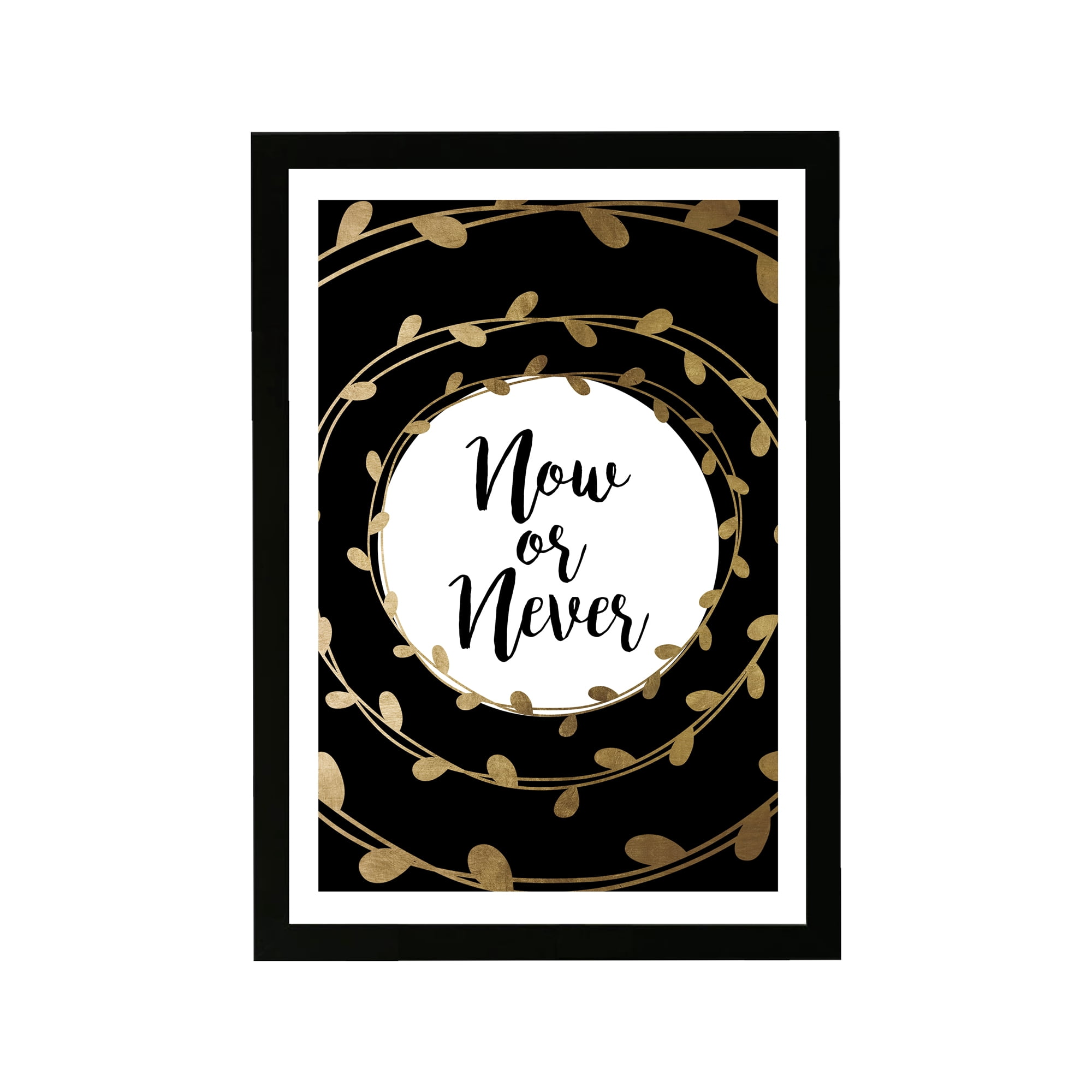 Wynwood Studio Typography and Quotes Framed Wall Art Prints 'Now or Never' Motivational Quotes and Sayings - Black, Gold, 13" x 19"