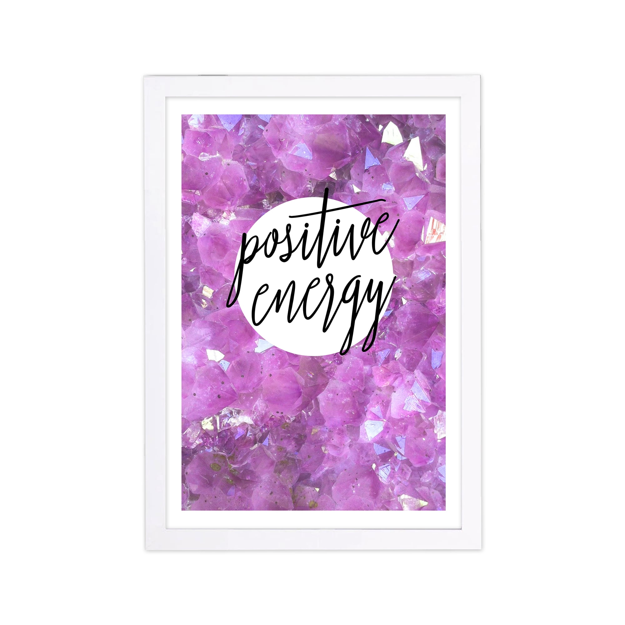 Wynwood Studio Typography and Quotes Framed Wall Art Prints 'Positive Energy' Inspirational Quotes and Sayings - Purple, Black, 13" x 19"