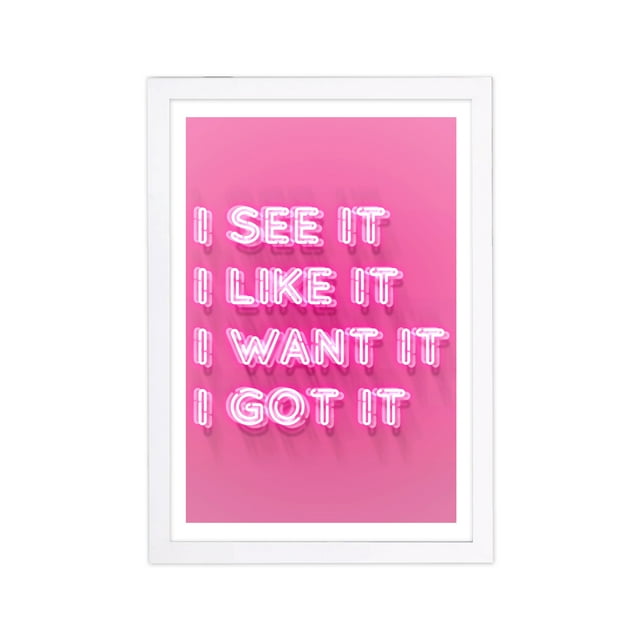 Wynwood Studio Typography and Quotes Framed Wall Art Prints 'See Like Want Got It' Motivational Quotes and Sayings - Pink, Pink, 13" x 19"