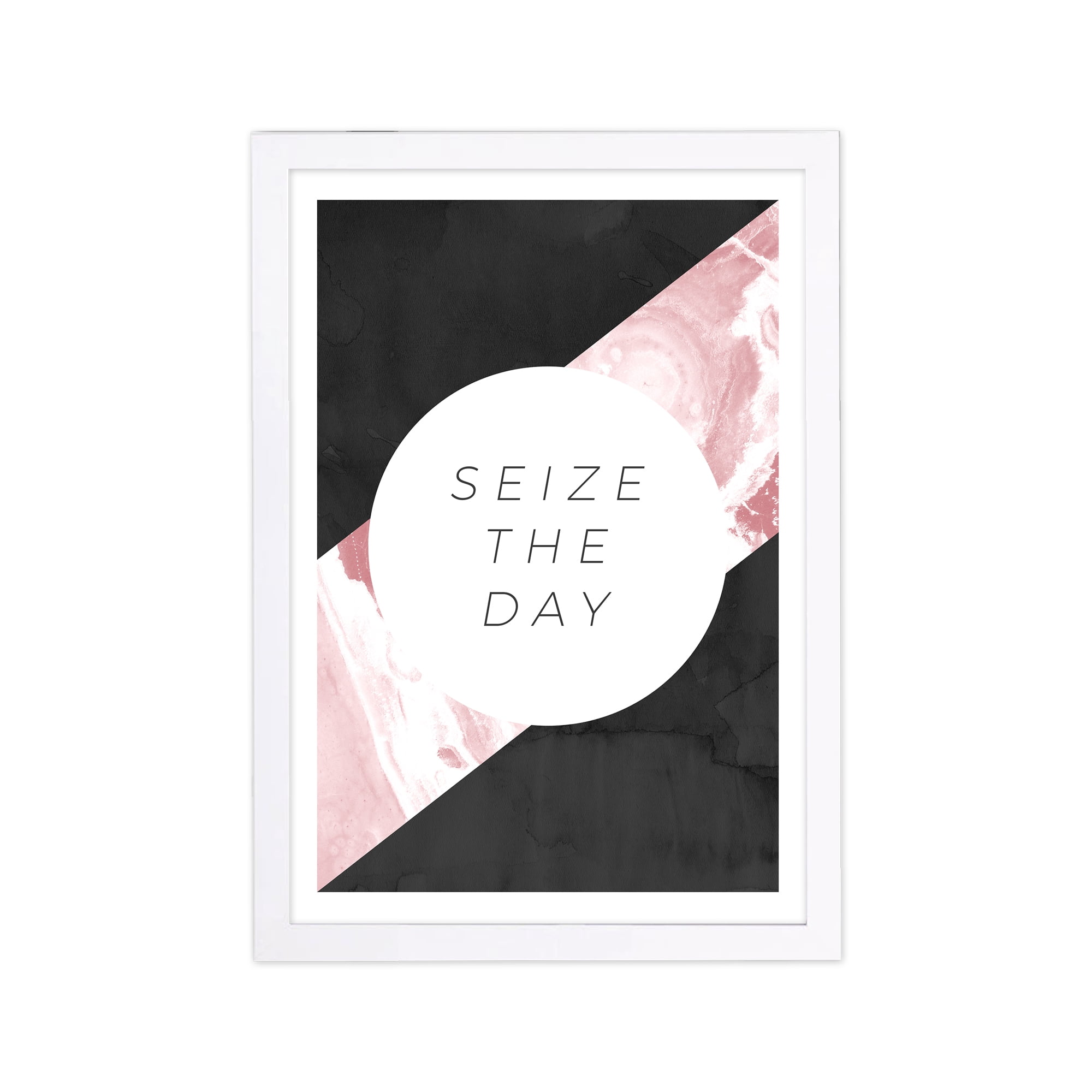 Wynwood Studio Typography and Quotes Framed Wall Art Prints 'Seize The Day' Inspirational Quotes and Sayings - Pink, Black, 13" x 19"