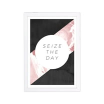 Wynwood Studio Typography and Quotes Framed Wall Art Prints 'Seize The Day' Inspirational Quotes and Sayings - Pink, Black, 13" x 19"