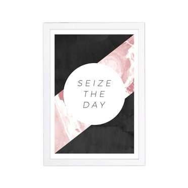 Wynwood Studio Typography and Quotes Framed Wall Art Prints 'Seize The Day' Inspirational Quotes and Sayings - Pink, Black, 13" x 19"