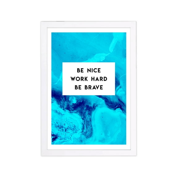 Wynwood Studio Typography and Quotes Framed Wall Art Prints 'Work Hard Be Brave' Inspirational Quotes and Sayings - Blue, Black, 13" x 19"