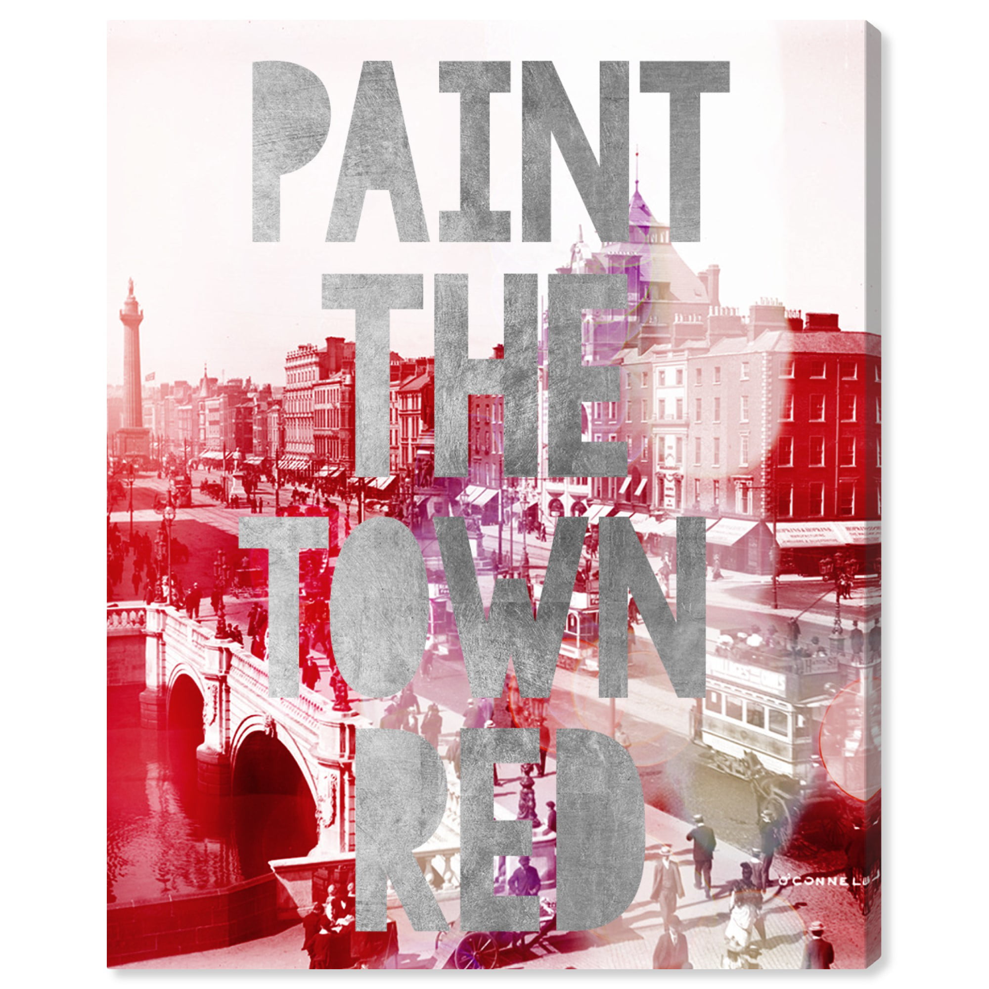 Wynwood Studio Typography and Quotes Wall Art Canvas Print 'Paint the Town  Red' Quotes and Sayings - Red, Gray 