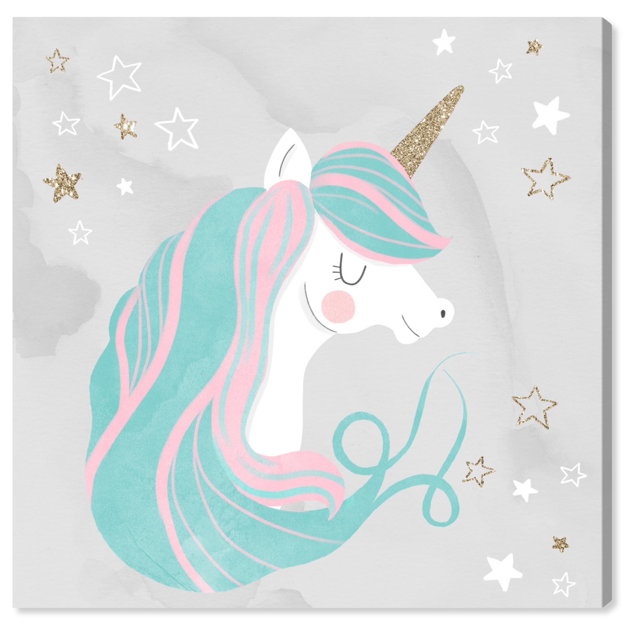 Wynwood Studio 'Unicorn Glitter' Fantasy and Sci-Fi Wall Art Canvas Print - Blue, Gold, 20" x 20"