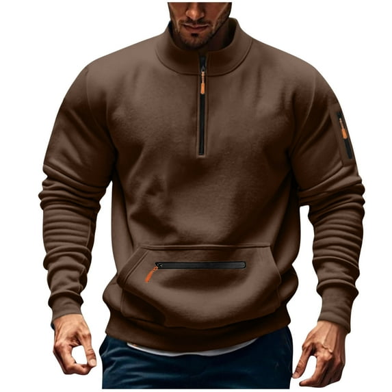 Wyobmus 1/4 Zip Sweatshirts for Men Fleece Tactical Sweatshirt Vintage Oversized Long Sleeve Workout Pullover Tops with Multi Pockets B-Brown