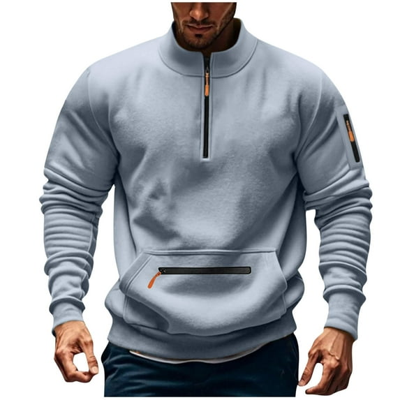 Wyobmus 1/4 Zip Sweatshirts for Men Fleece Tactical Sweatshirt Vintage Oversized Long Sleeve Workout Pullover Tops with Multi Pockets B-Gray