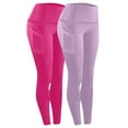 thumbnail image 1 of Wyobmus 2 Pack Leggings With Cellphone Pockets for Women High Waisted Tummy Control Soft Stretchy Workout Pilates Yoga Pants Hot Pink/Light Purple, 1 of 8