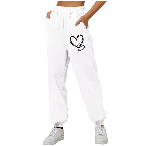 Wyobmus 2024 Fall Women's Wide Leg Sweatpants High Waisted Baggy Ankle Bind Pants Drawstring Athletic Joggers B-White