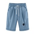 thumbnail image 1 of Wyobmus 2024 Shorts for Women Solid Color Cotton Linen Trendy Printed Elastic Waist Pants Drawstring Shorts Blue L, 1 of 7