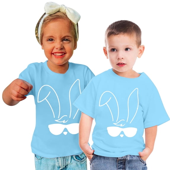 Wyobmus 2024 Toddler T-Shirt Bunny Face Doodle Easter Spring Time Flowers Great Gift Idea Easter Eggs Candy Basket Cotton Tail Light Blue-150