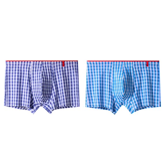 Wyobmus 2PC Boxer Briefs for Men Cotton Plaid Boxer Shorts Loose Breathable Woven Underwear Boxers G-Multicolor